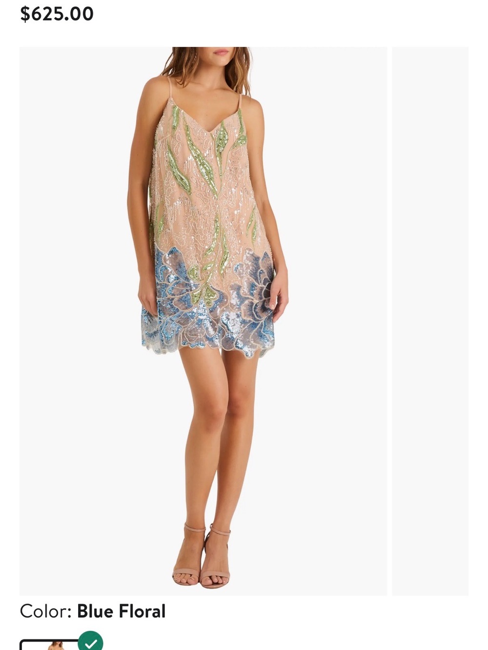 HELSI Lana Embellished Blush Slip Dress with Blue & Lime Beading - Picture 5 of 6